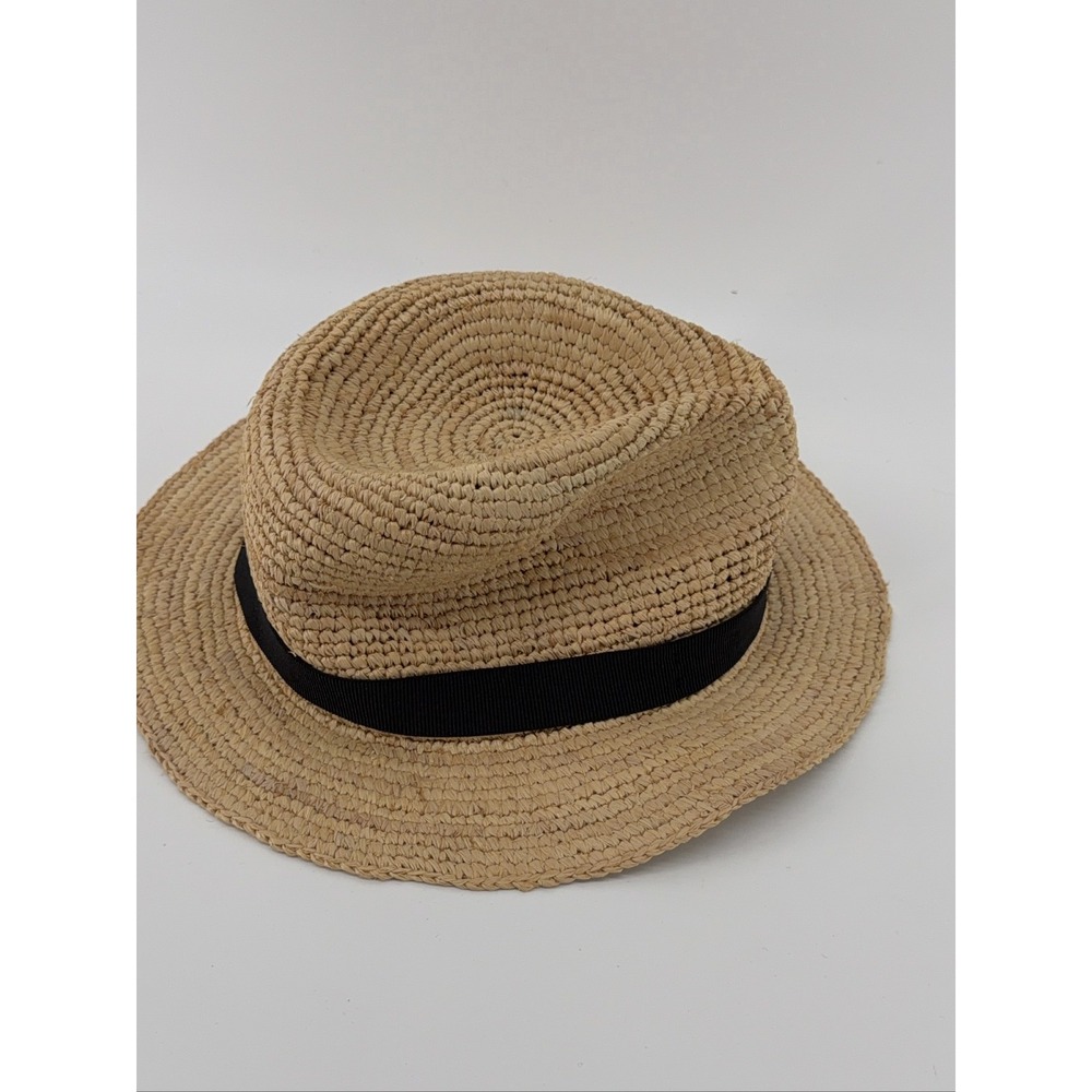 J.Crew The Packable Straw Hat F1722 Women's L-XL Tan Raffia Sun Hat Travel